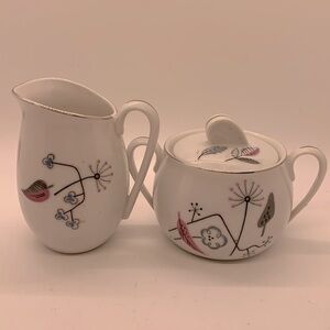 Vintage MCM atomic Sugar and Creamer set.  Royal Grace. Japan